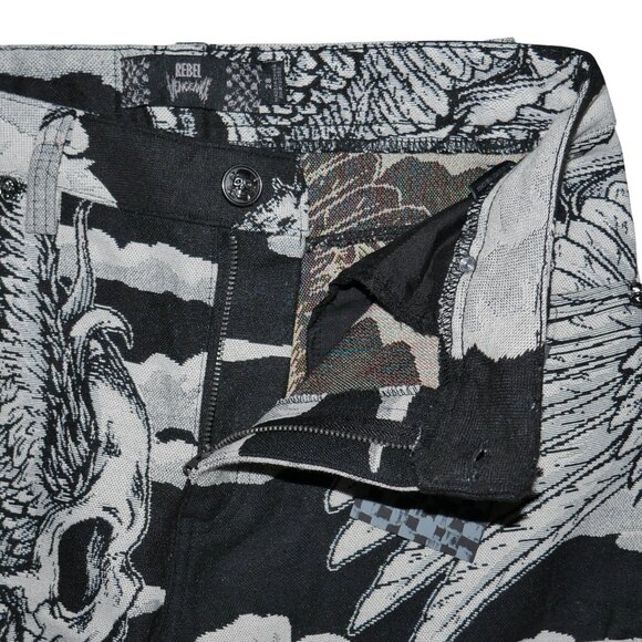 Rebel Vengeance Winged Skull Tapestry Cargo Pants Size 34x32 Goth Streetwear - Picture 6 of 13